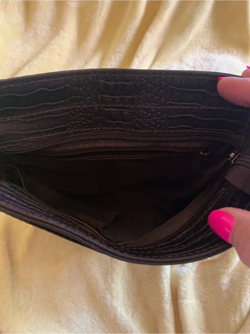 Brown Croc-Embossed Leather Crossbody Bag